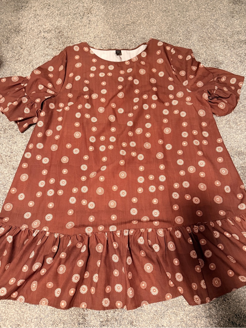 Womens Rust Floral Ruffle Hem Dress